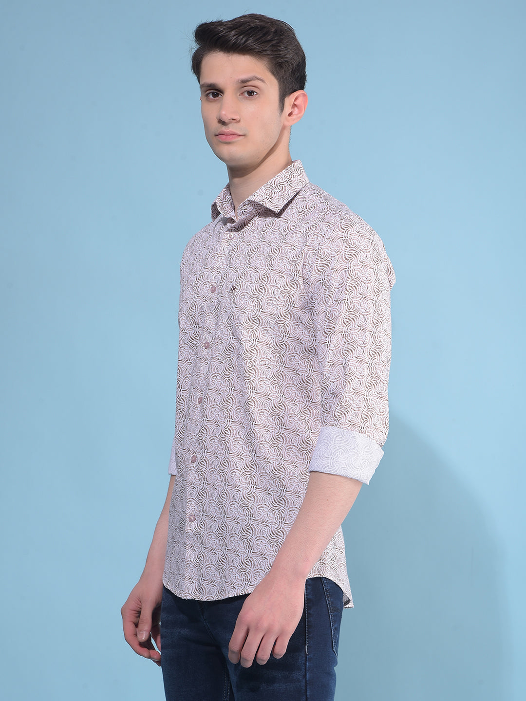 Brown Printed 100% Cotton Shirt-Men Shirts-Crimsoune Club