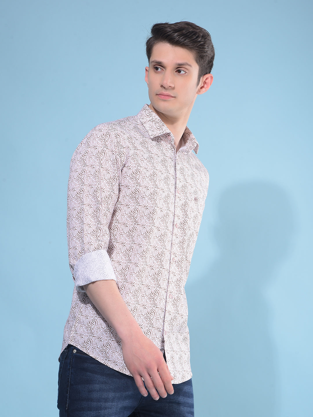 Brown Printed 100% Cotton Shirt-Men Shirts-Crimsoune Club