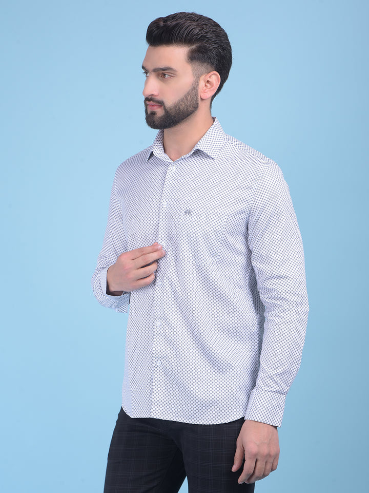 White Printed 100% Cotton Shirt-Men Shirts-Crimsoune Club