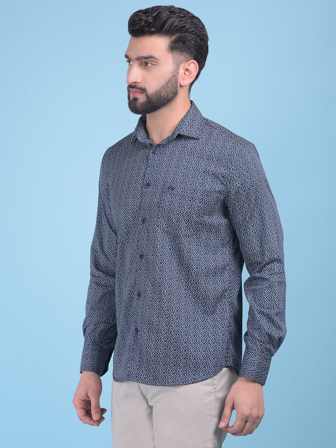 Printed Blue Shirt-Men Shirts-Crimsoune Club