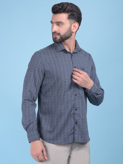 Printed Blue Shirt-Men Shirts-Crimsoune Club