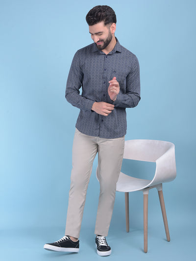 Printed Blue Shirt-Men Shirts-Crimsoune Club