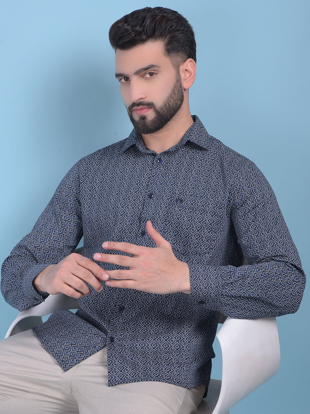 Printed Blue Shirt-Men Shirts-Crimsoune Club