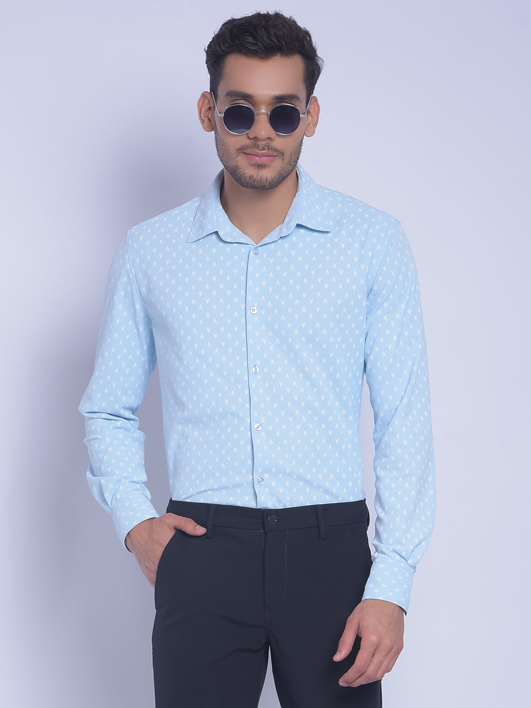 Blue Printed Shirt-Men Shirts-Crimsoune Club