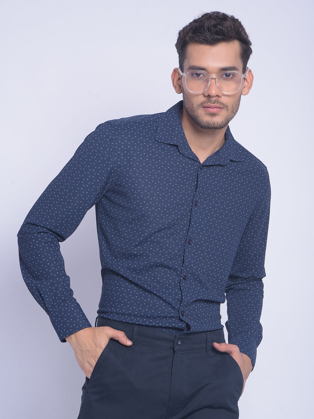 Blue Printed Shirt-Men Shirts-Crimsoune Club