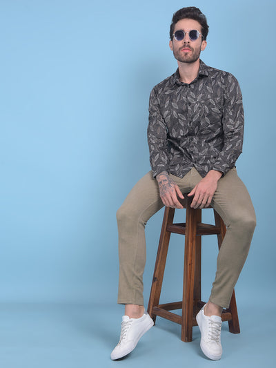 Grey Floral Print 100% Cotton Shirt-Men Shirts-Crimsoune Club