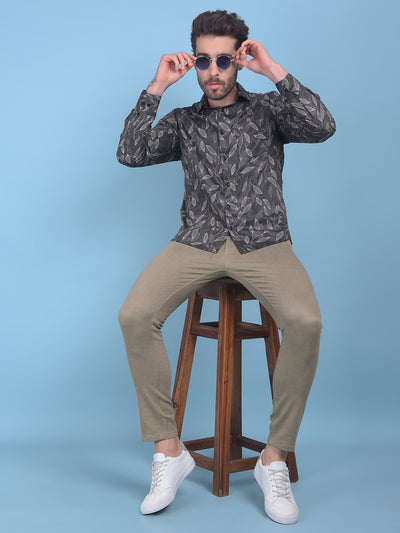 Grey Floral Print 100% Cotton Shirt-Men Shirts-Crimsoune Club