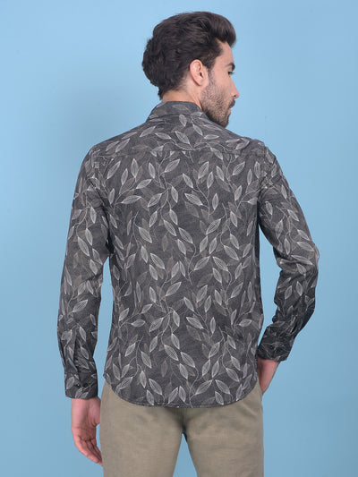 Grey Floral Print 100% Cotton Shirt-Men Shirts-Crimsoune Club