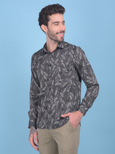 Grey Floral Print 100% Cotton Shirt-Men Shirts-Crimsoune Club