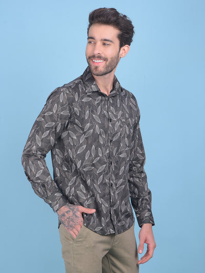 Grey Floral Print 100% Cotton Shirt-Men Shirts-Crimsoune Club