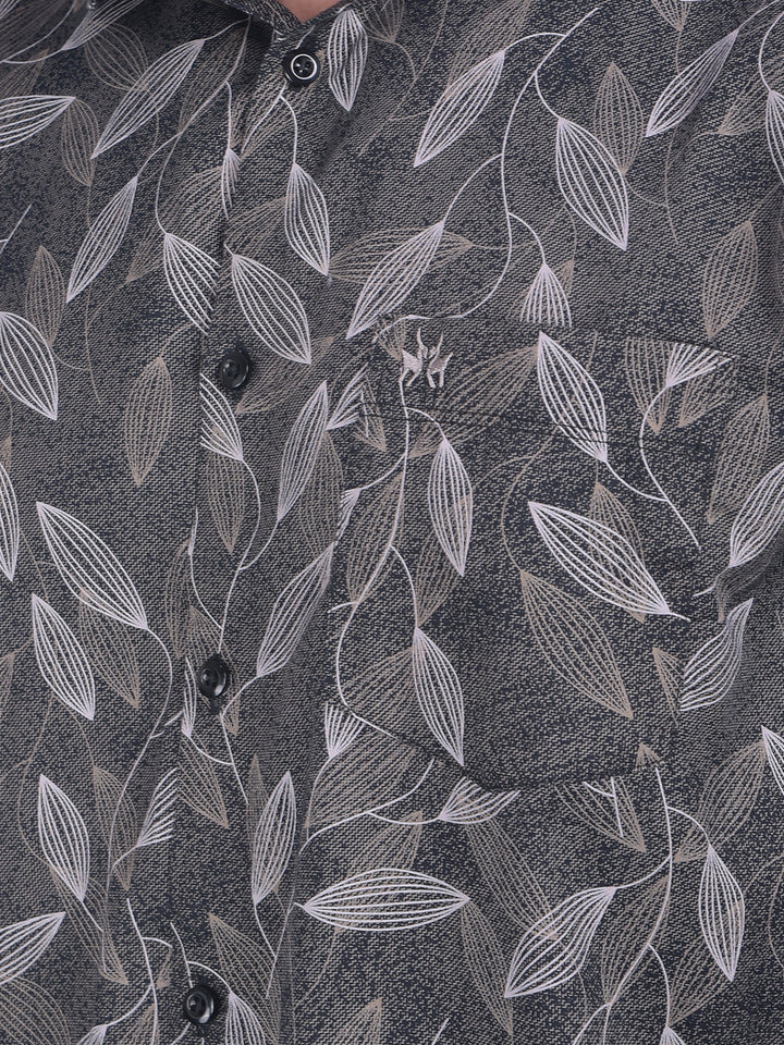 Grey Floral Print 100% Cotton Shirt-Men Shirts-Crimsoune Club