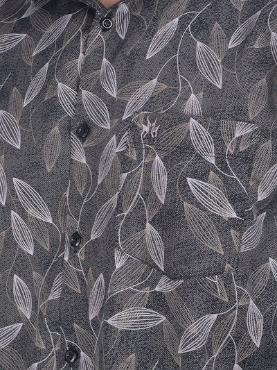 Grey Floral Print 100% Cotton Shirt-Men Shirts-Crimsoune Club
