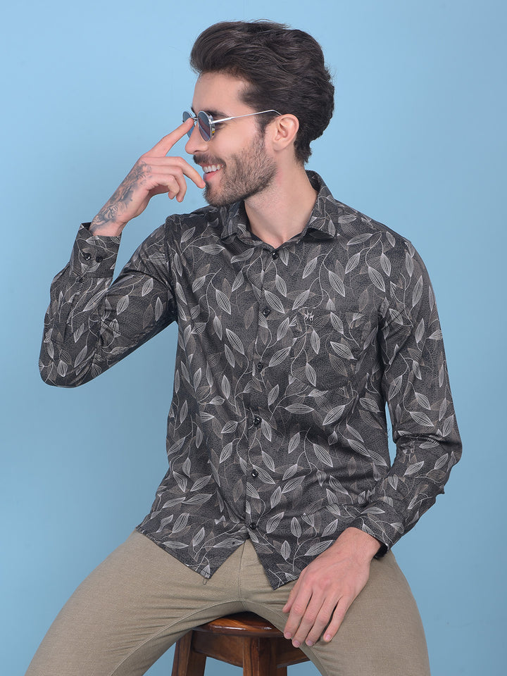 Grey Floral Print 100% Cotton Shirt-Men Shirts-Crimsoune Club
