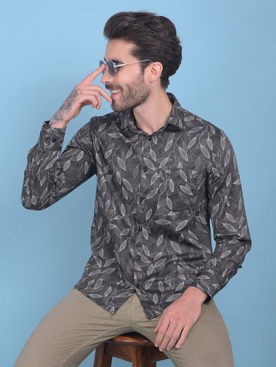 Grey Floral Print 100% Cotton Shirt-Men Shirts-Crimsoune Club