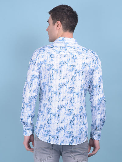 Blue Floral Print 100% Cotton Shirt-Men Shirts-Crimsoune Club