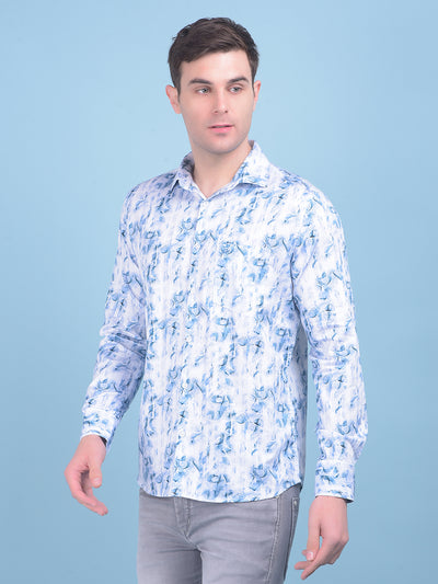 Blue Floral Print 100% Cotton Shirt-Men Shirts-Crimsoune Club