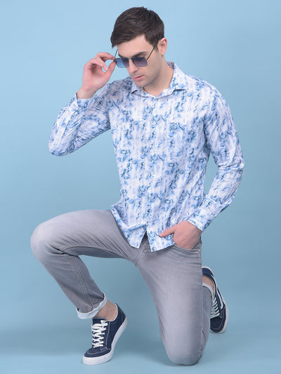 Blue Floral Print 100% Cotton Shirt-Men Shirts-Crimsoune Club