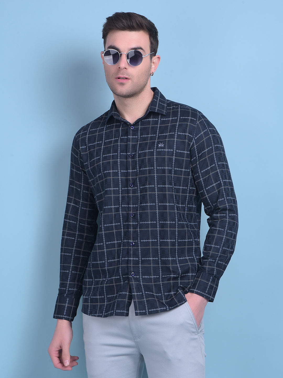 Blue Tartan Check 100% Cotton Shirt-Men Shirts-Crimsoune Club