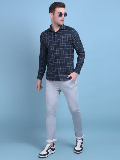 Blue Tartan Check 100% Cotton Shirt-Men Shirts-Crimsoune Club