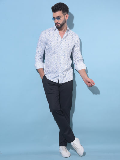 White Printed 100% Cotton Shirt-Men Shirts-Crimsoune Club