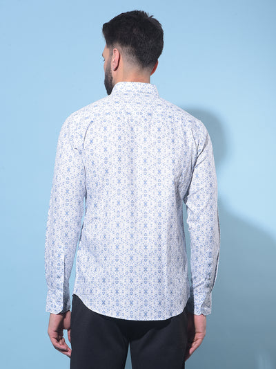 White Printed 100% Cotton Shirt-Men Shirts-Crimsoune Club