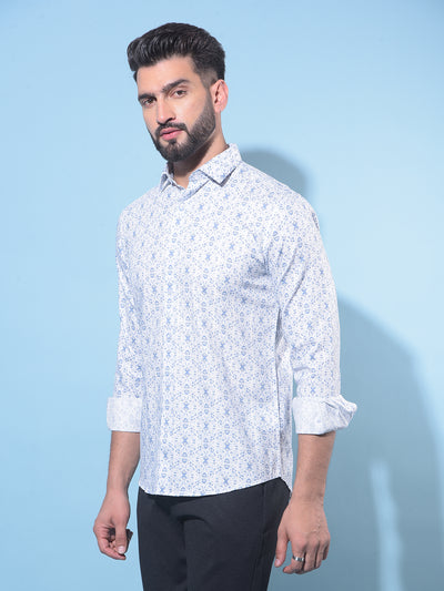 White Printed 100% Cotton Shirt-Men Shirts-Crimsoune Club