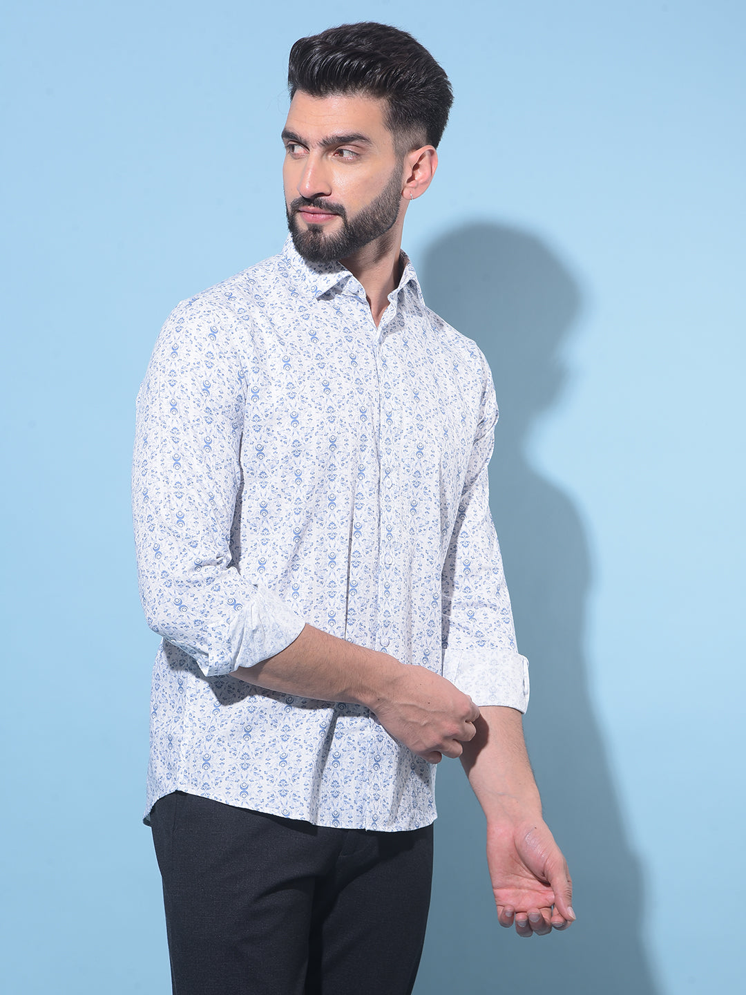 White Printed 100% Cotton Shirt-Men Shirts-Crimsoune Club