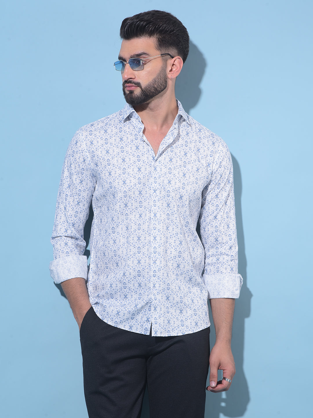 White Printed 100% Cotton Shirt-Men Shirts-Crimsoune Club