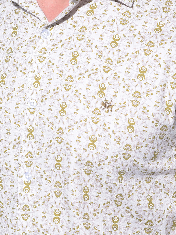 Olive Floral Printed 100% Cotton Shirt-Men Shirts-Crimsoune Club