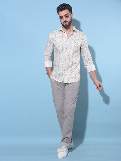 Olive Floral Printed 100% Cotton Shirt-Men Shirts-Crimsoune Club