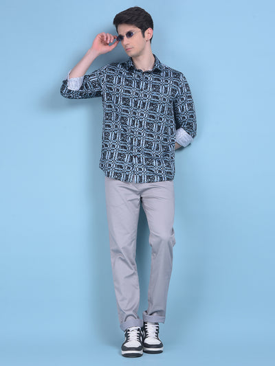 Blue Printed 100% Cotton Shirt-Men Shirts-Crimsoune Club