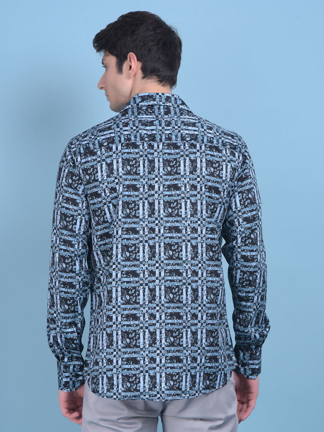 Blue Printed 100% Cotton Shirt-Men Shirts-Crimsoune Club