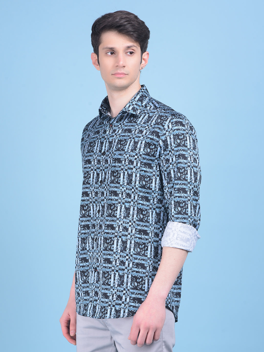 Blue Printed 100% Cotton Shirt-Men Shirts-Crimsoune Club