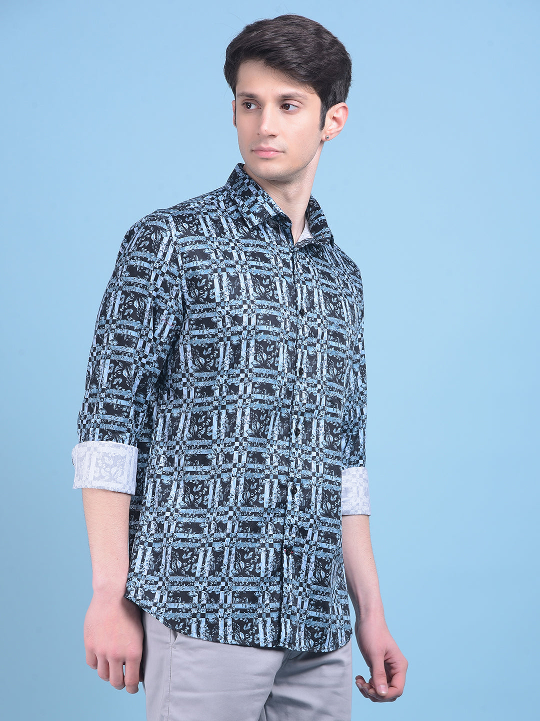 Blue Printed 100% Cotton Shirt-Men Shirts-Crimsoune Club