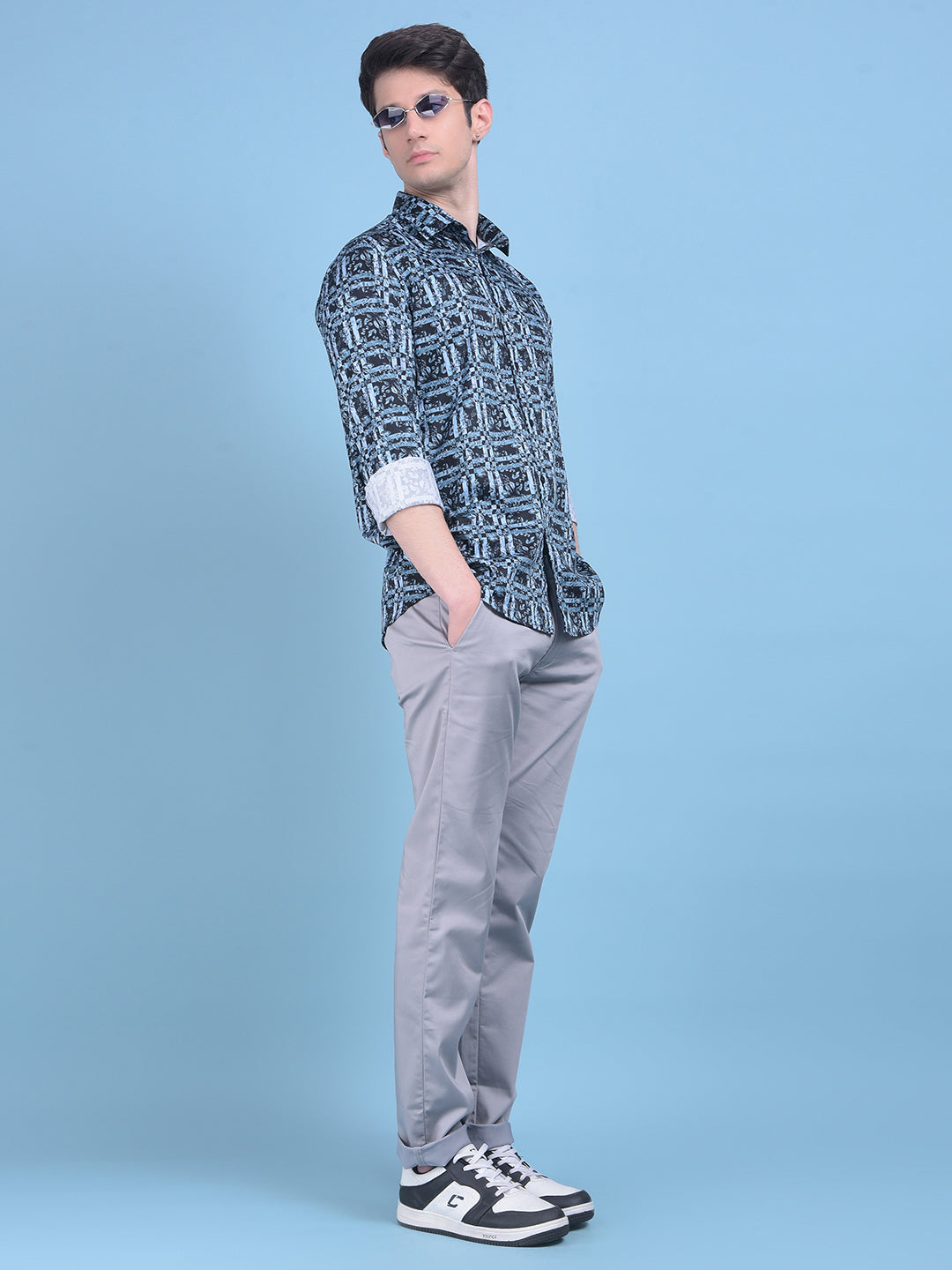 Blue Printed 100% Cotton Shirt-Men Shirts-Crimsoune Club