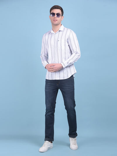 White Vertical Striped 100% Cotton Shirt-Men Shirts-Crimsoune Club