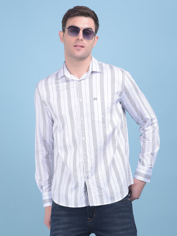 White Vertical Striped 100% Cotton Shirt-Men Shirts-Crimsoune Club
