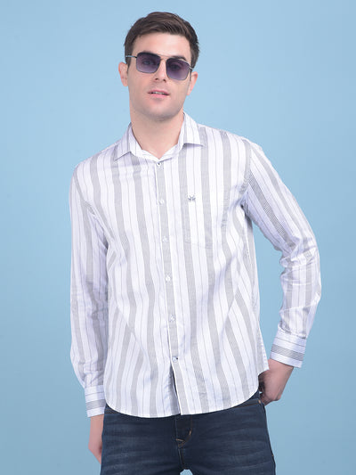 White Vertical Striped 100% Cotton Shirt-Men Shirts-Crimsoune Club