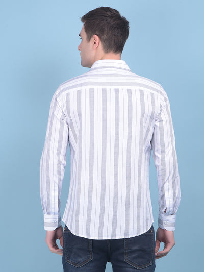 White Vertical Striped 100% Cotton Shirt-Men Shirts-Crimsoune Club