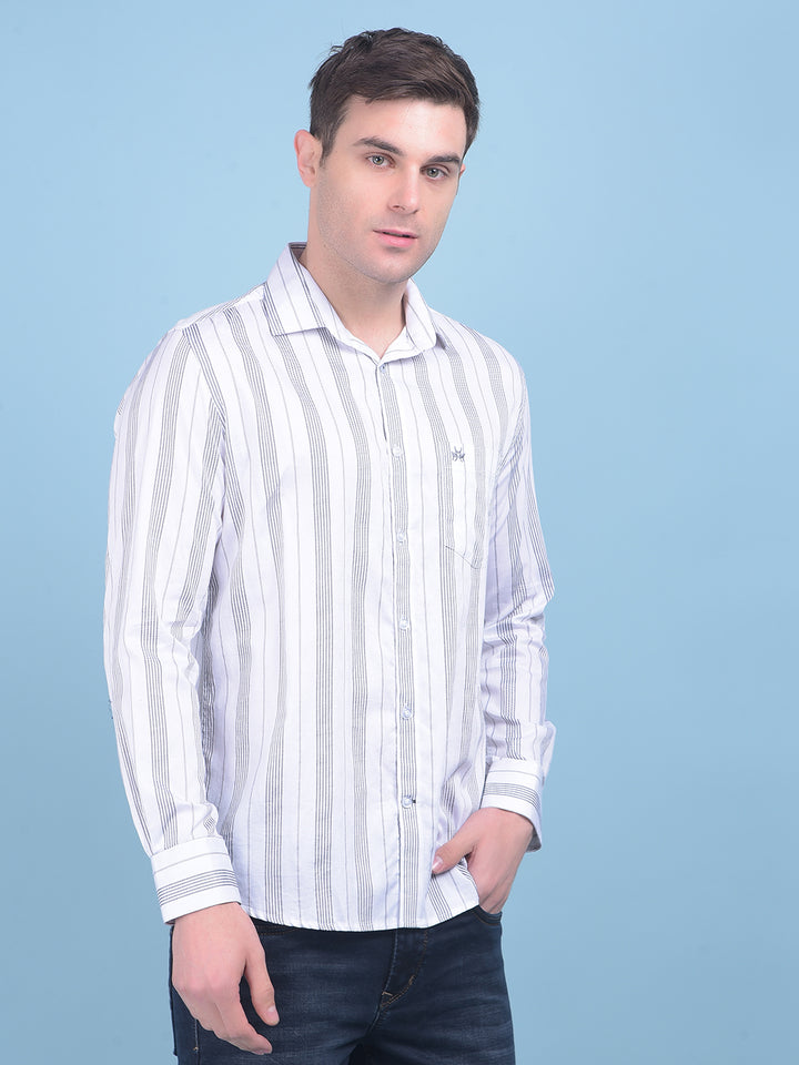 White Vertical Striped 100% Cotton Shirt-Men Shirts-Crimsoune Club