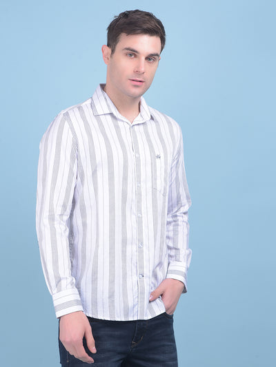 White Vertical Striped 100% Cotton Shirt-Men Shirts-Crimsoune Club