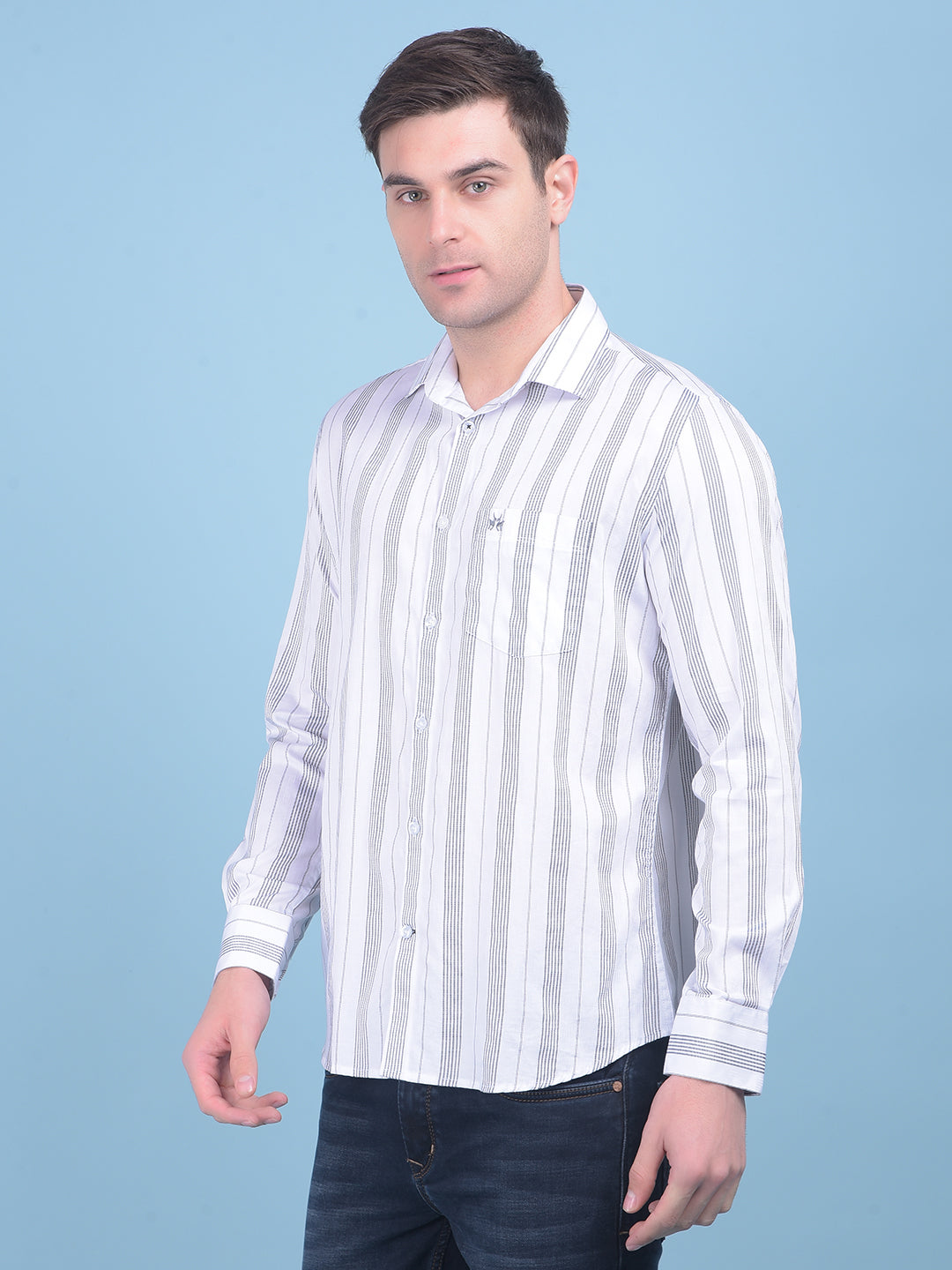 White Vertical Striped 100% Cotton Shirt-Men Shirts-Crimsoune Club