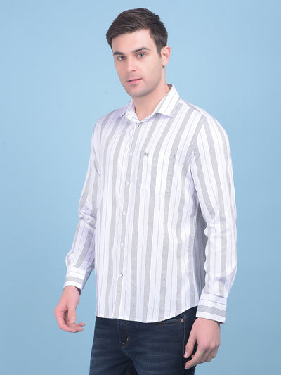 White Vertical Striped 100% Cotton Shirt-Men Shirts-Crimsoune Club