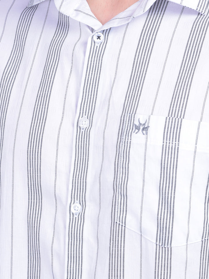 White Vertical Striped 100% Cotton Shirt-Men Shirts-Crimsoune Club