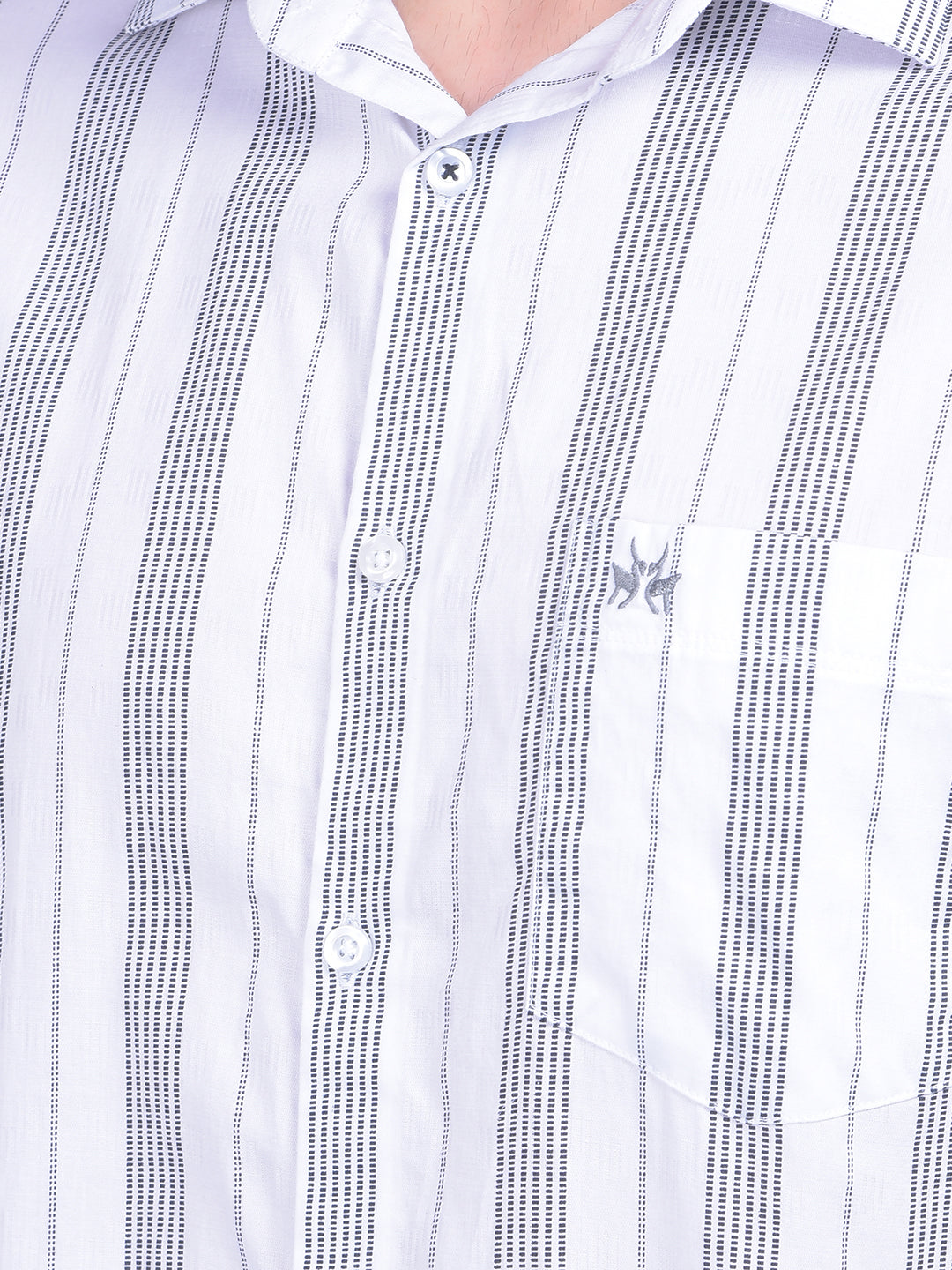 White Vertical Striped 100% Cotton Shirt-Men Shirts-Crimsoune Club