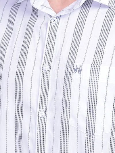 White Vertical Striped 100% Cotton Shirt-Men Shirts-Crimsoune Club