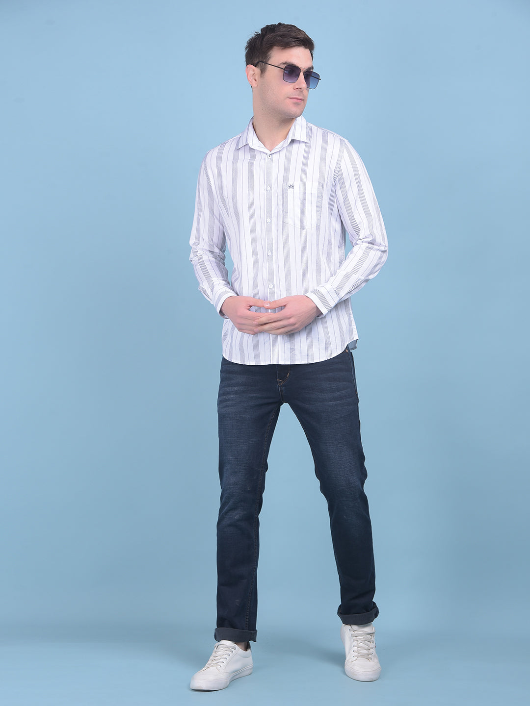 White Vertical Striped 100% Cotton Shirt-Men Shirts-Crimsoune Club
