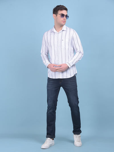 White Vertical Striped 100% Cotton Shirt-Men Shirts-Crimsoune Club