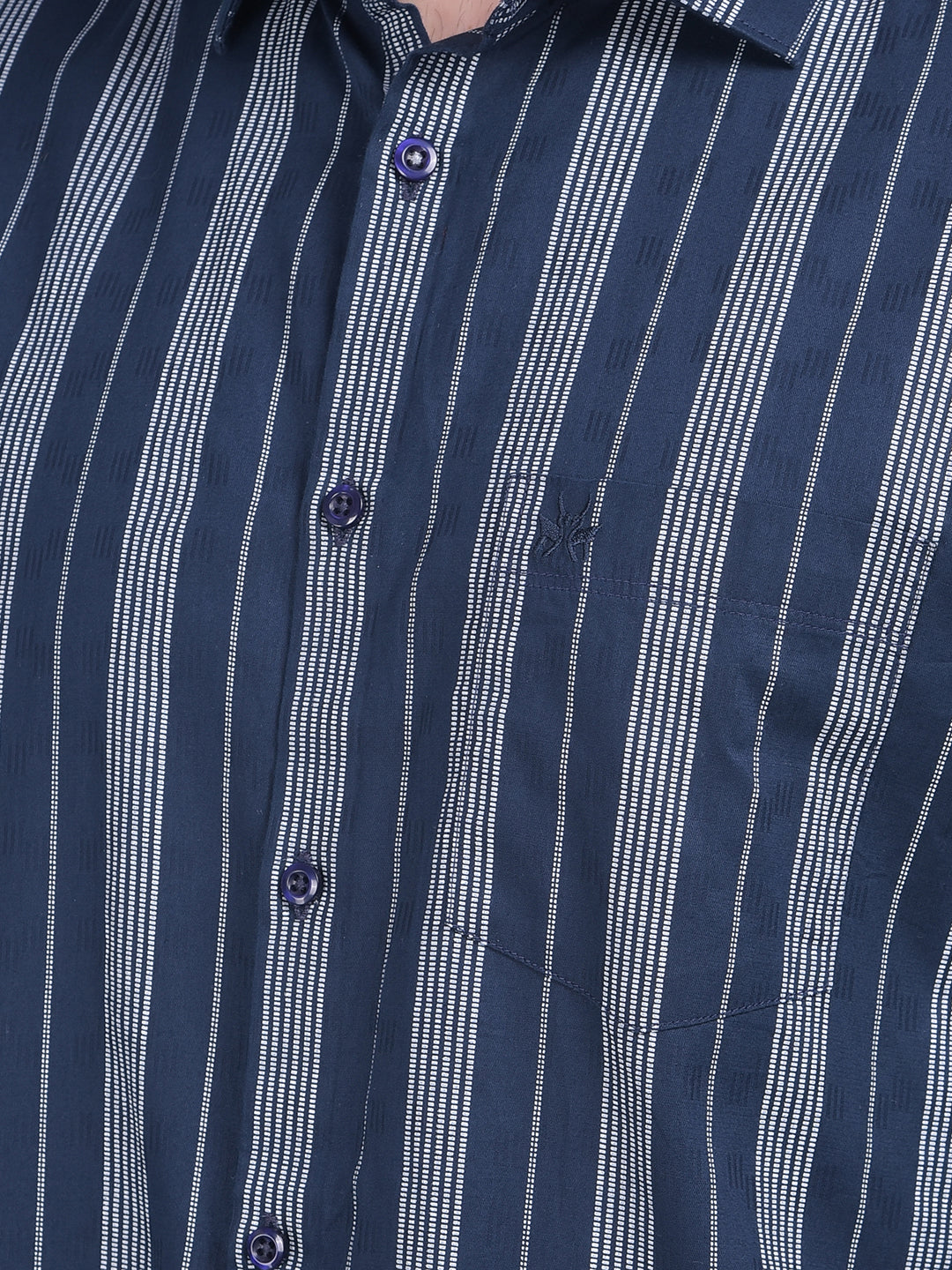 Navy Blue Vertical Striped 100% Cotton Shirt-Men Shirts-Crimsoune Club