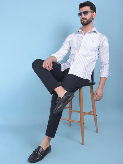 White Vertical Striped Cotton Shirt-Men Shirts-Crimsoune Club